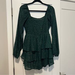 Entro Sparkling Forest Green Long Sleeve Dress